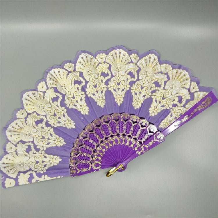 Spain Style Plastic Folding Fan Peacock Lace Fan Ladies Dance Gilding Fan