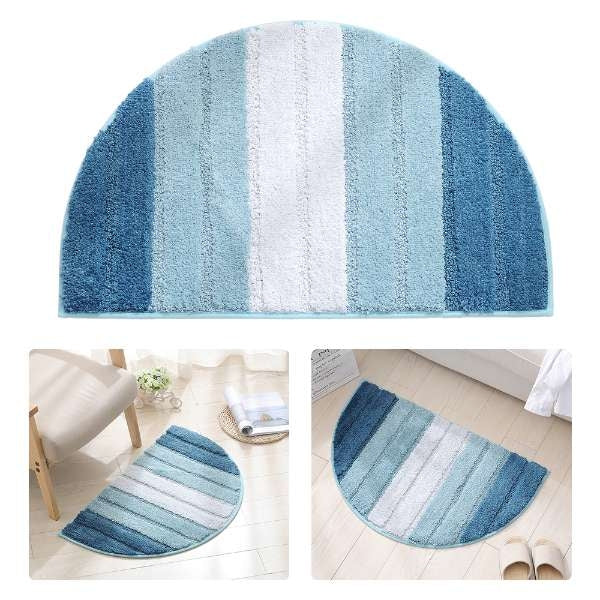 Stripe Pattern Non Slip Microfiber Semi Elliptical Kitchen Dining Room Mat