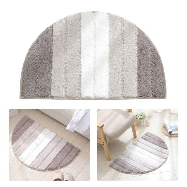 Stripe Pattern Non Slip Microfiber Semi Elliptical Kitchen Dining Room Mat