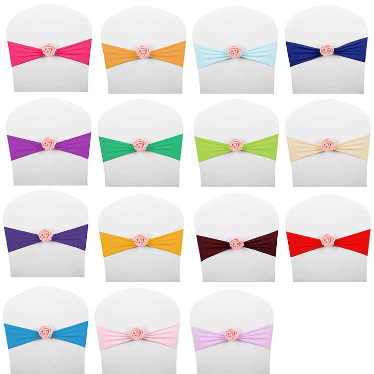Chair Sashes Bows Decor Elastic Spandex Chair Sash with Pink Flower Stretch Chair Band Wedding Decoration
