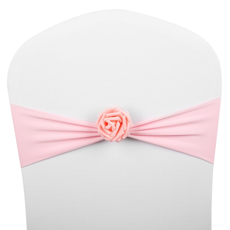Chair Sashes Bows Decor Elastic Spandex Chair Sash with Pink Flower Stretch Chair Band Wedding Decoration