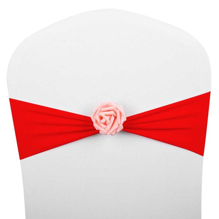 Chair Sashes Bows Decor Elastic Spandex Chair Sash with Pink Flower Stretch Chair Band Wedding Decoration