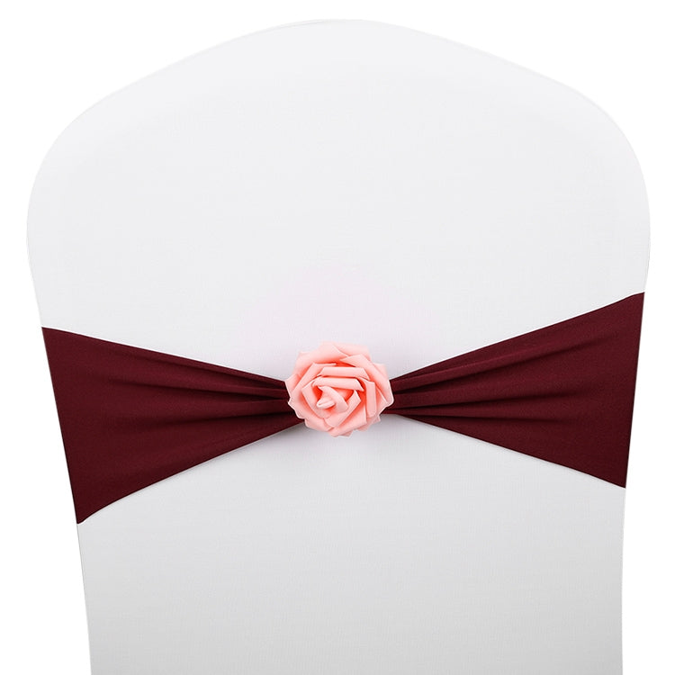 Chair Sashes Bows Decor Elastic Spandex Chair Sash with Pink Flower Stretch Chair Band Wedding Decoration