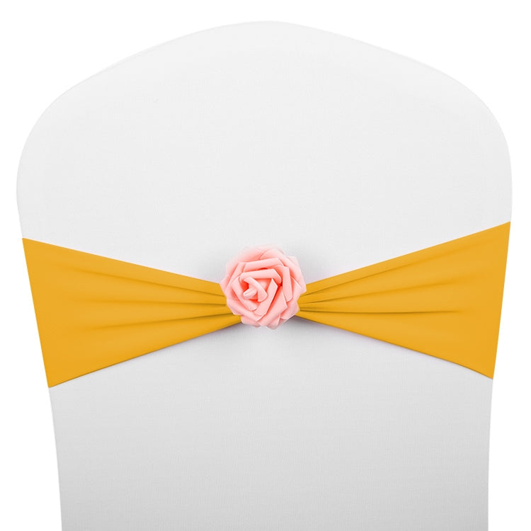 Chair Sashes Bows Decor Elastic Spandex Chair Sash with Pink Flower Stretch Chair Band Wedding Decoration