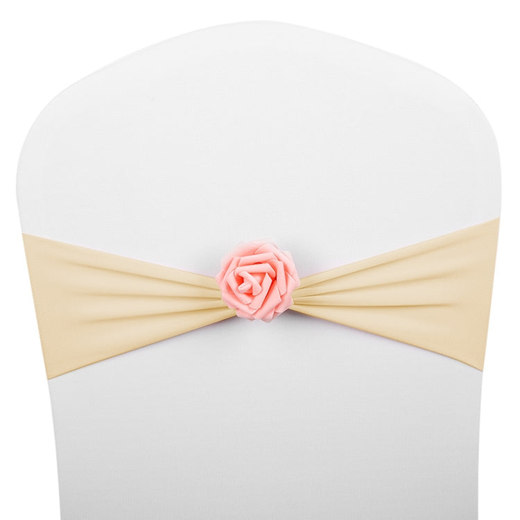 Chair Sashes Bows Decor Elastic Spandex Chair Sash with Pink Flower Stretch Chair Band Wedding Decoration