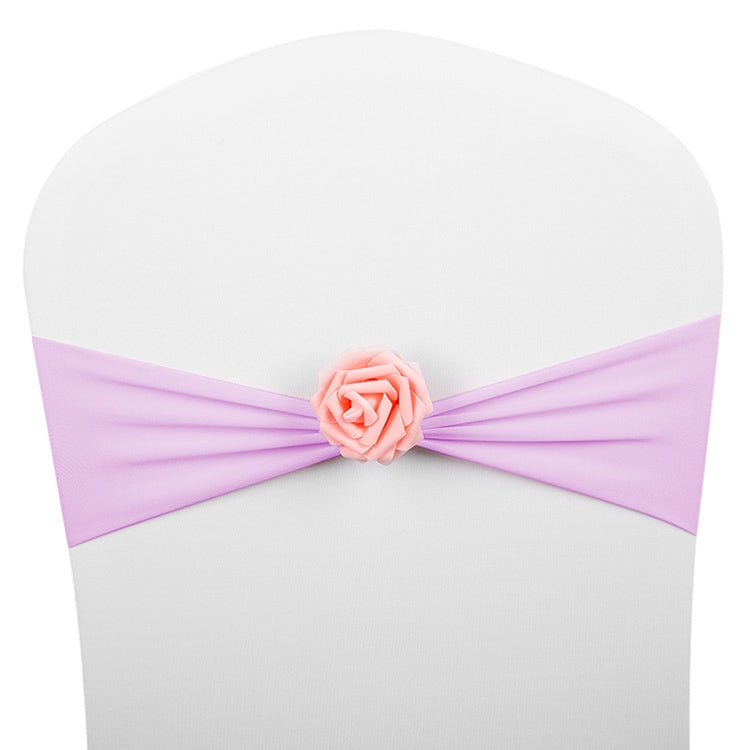 Chair Sashes Bows Decor Elastic Spandex Chair Sash with Pink Flower Stretch Chair Band Wedding Decoration