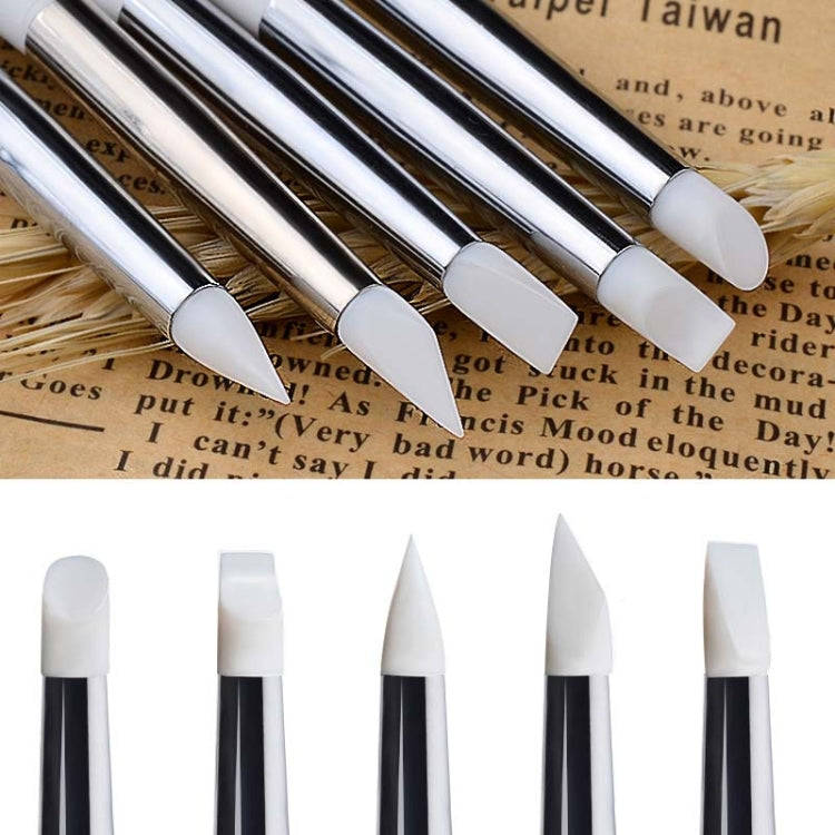 5 in 1 Red and White Rod Silicone Pen Wooden Engraving Pen Manicure Pen