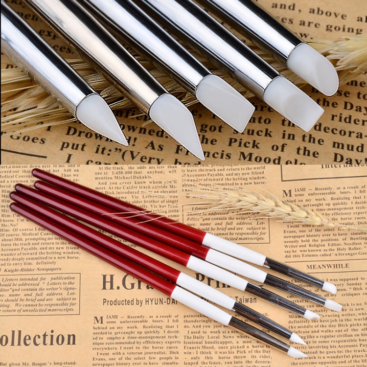 5 in 1 Red and White Rod Silicone Pen Wooden Engraving Pen Manicure Pen