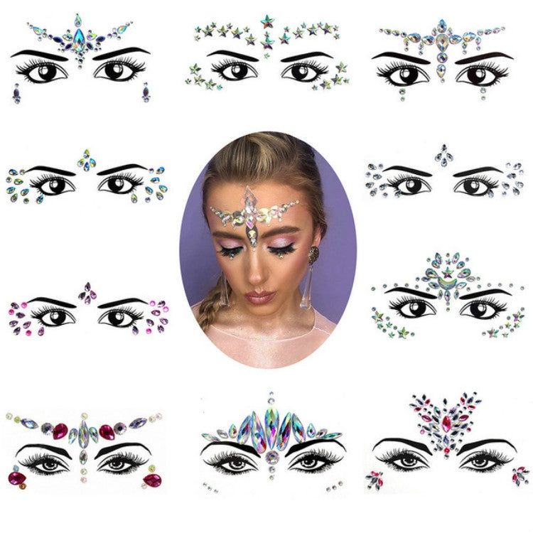 3 PCS  Forehead Green Masquerade Makeup Acrylic Face Sticker