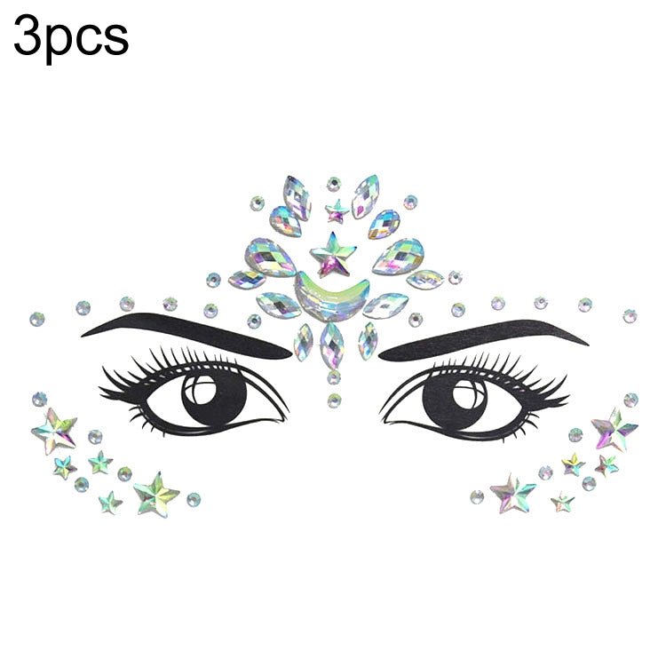 3 PCS  Forehead Green Masquerade Makeup Acrylic Face Sticker
