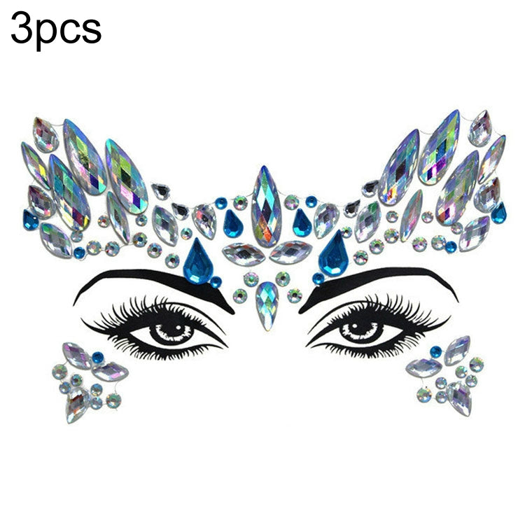 3 PCS  Forehead Green Masquerade Makeup Acrylic Face Sticker