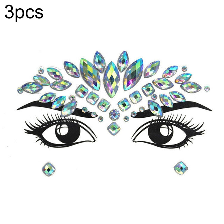 3 PCS  Forehead Green Masquerade Makeup Acrylic Face Sticker
