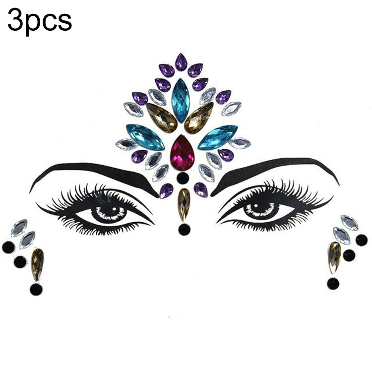 3 PCS  Forehead Green Masquerade Makeup Acrylic Face Sticker