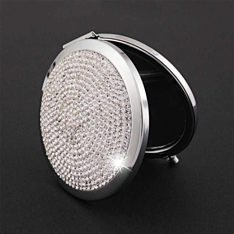 Diamond-encrusted Metal Double Side Folding Mini Portable Round Small Makeup Mirror