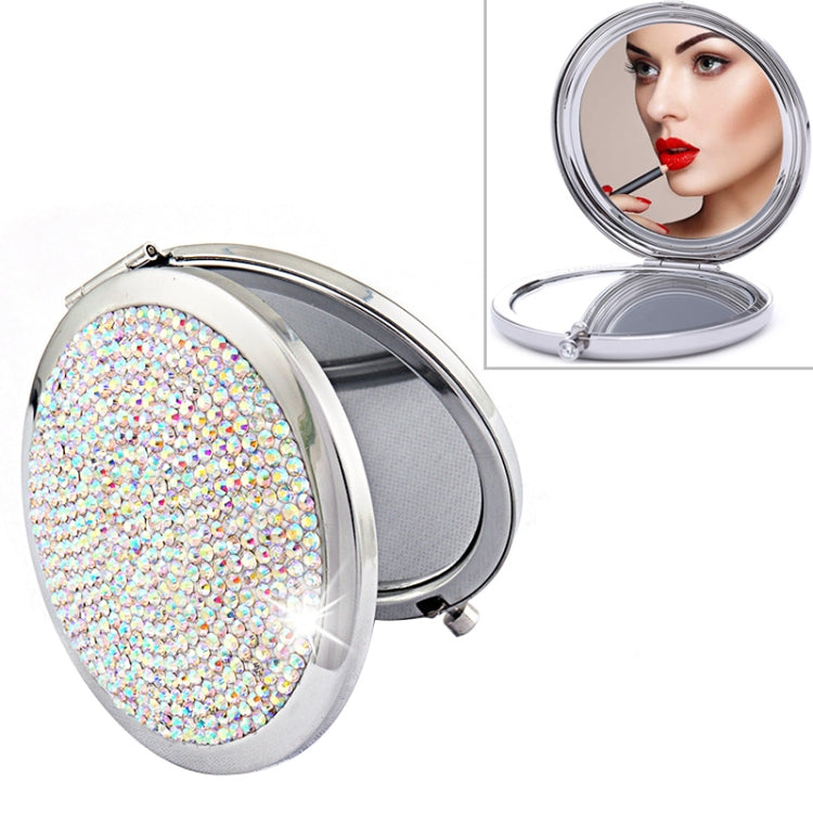 Diamond-encrusted Metal Double Side Folding Mini Portable Round Small Makeup Mirror