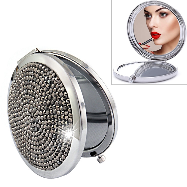 Diamond-encrusted Metal Double Side Folding Mini Portable Round Small Makeup Mirror