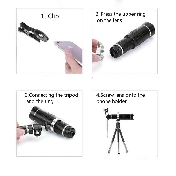 Bolanke Universal 20 Times Mobile Phone Telephoto Lens Monocular Live Broadcast HD 4K No Vignetting Lens