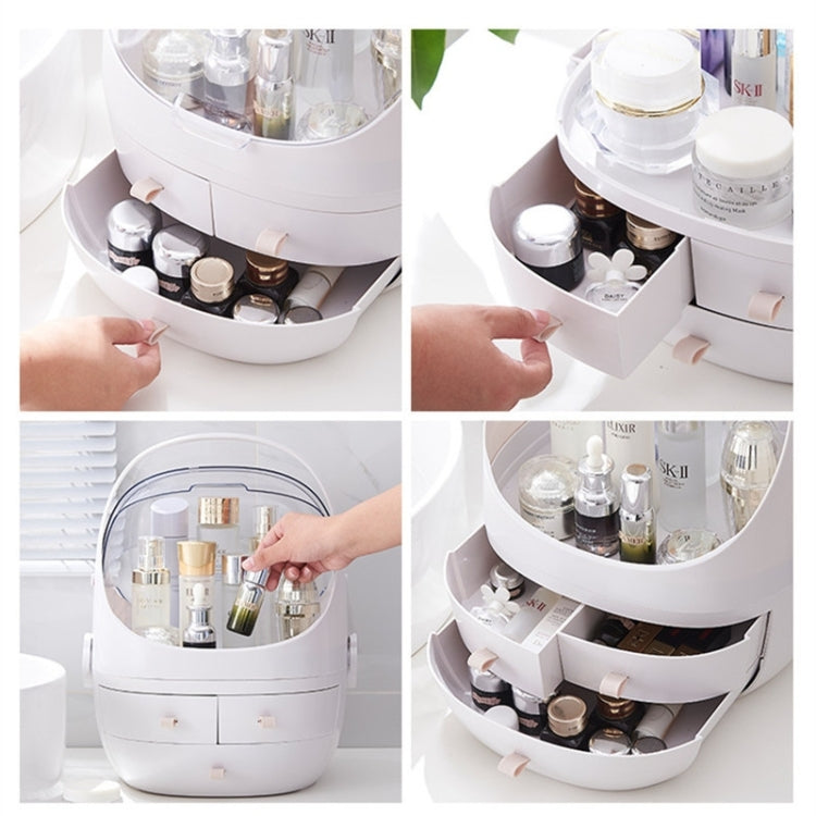 Portable Dust-proof Transparent Round Cosmetic Drawer Type Storage Box