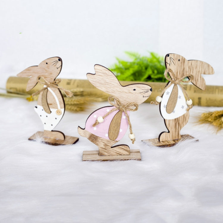 2 PCS Creative Easter Home Wooden Rabbit Decorative Ornaments