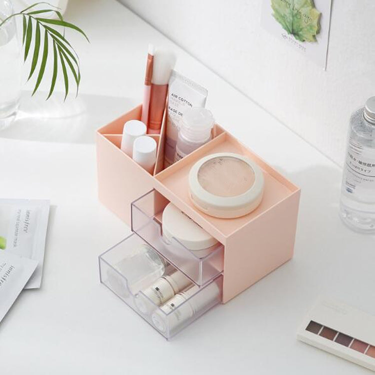 Dual Drawers Desktop Plastic Storage Box Makeup Organizer Case Cosmetic Container