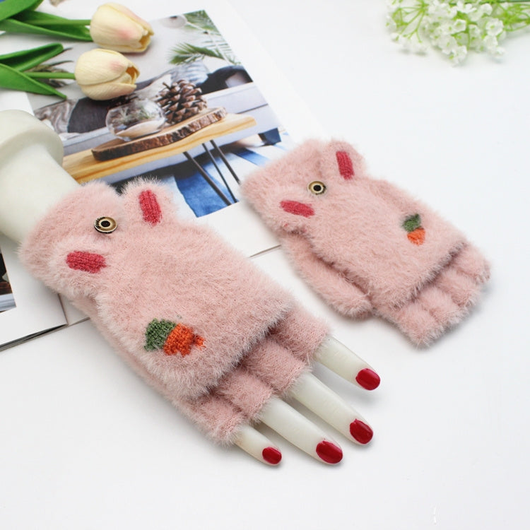 Children Half Finger Gloves Knitted Cold Warm Plus Velvet Fingerless Gloves