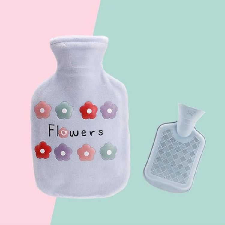 Cartoon Flowers Plush Hot Water Bottle Bag Injection Water Hand Warmer