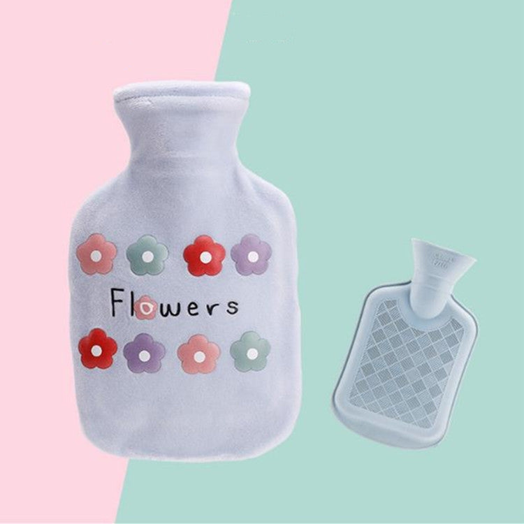 Cartoon Flowers Plush Hot Water Bottle Bag Injection Water Hand Warmer