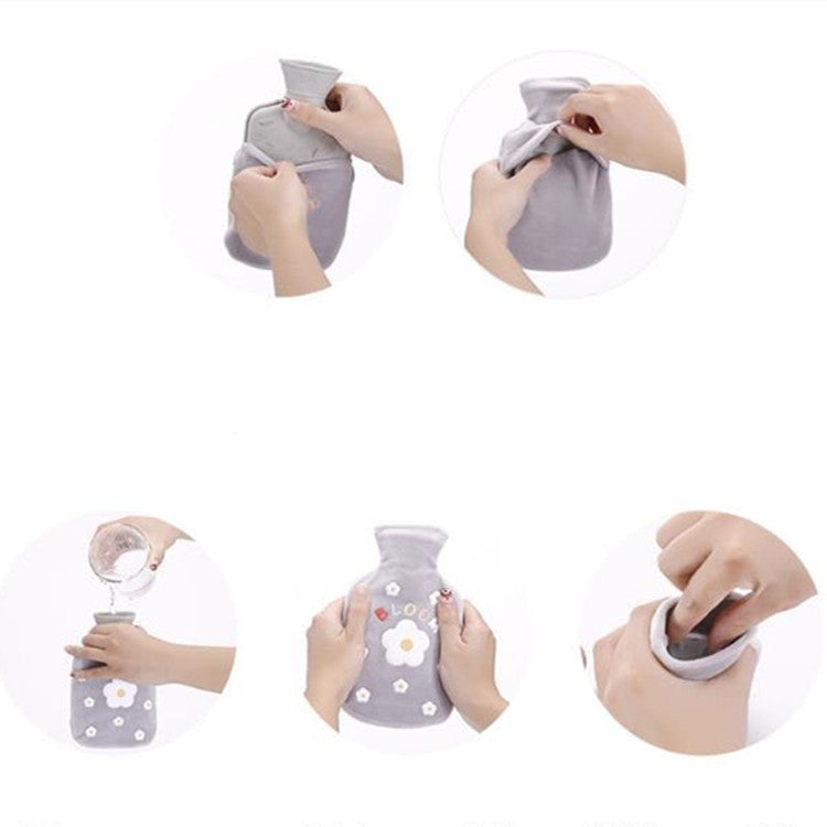Cartoon Flowers Plush Hot Water Bottle Bag Injection Water Hand Warmer