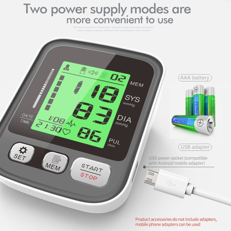 JZ-256A Tri-Color Backlight Automatic Upper Arm Sphygmomanometer Home Electronic Sphygmomanometer