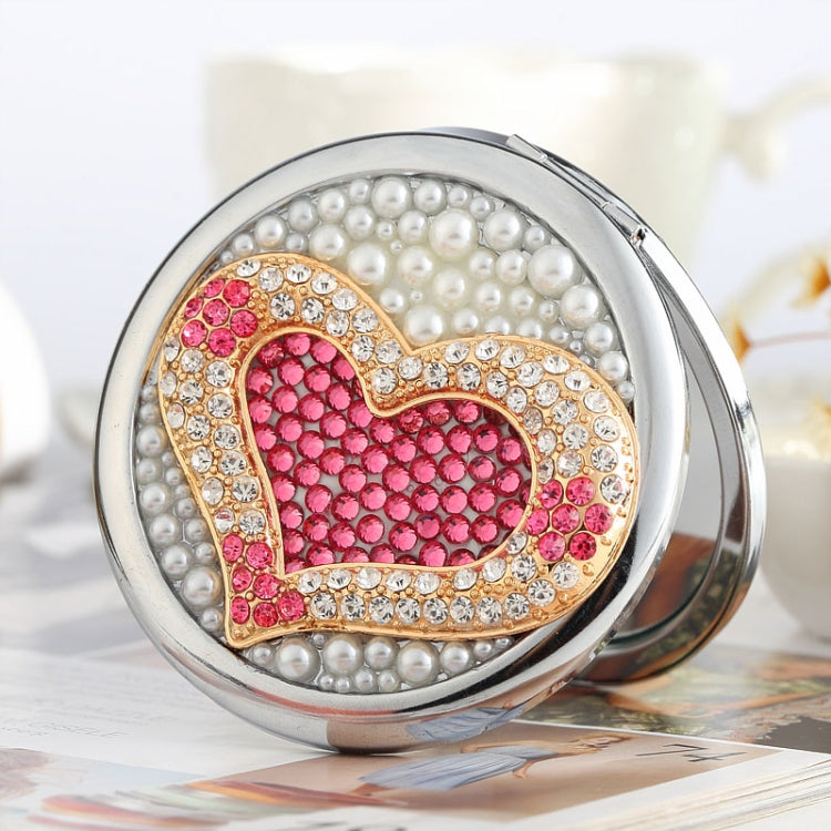 Handmade DIY Diamond Folding Mini Double Sided Makeup Mirror Love Shape
