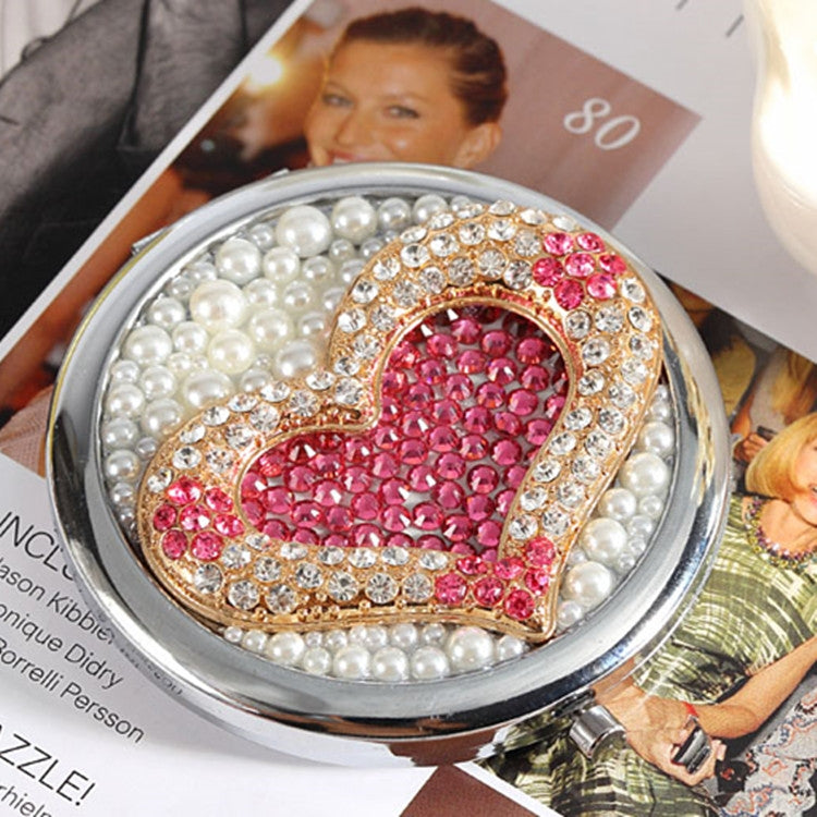 Handmade DIY Diamond Folding Mini Double Sided Makeup Mirror Love Shape