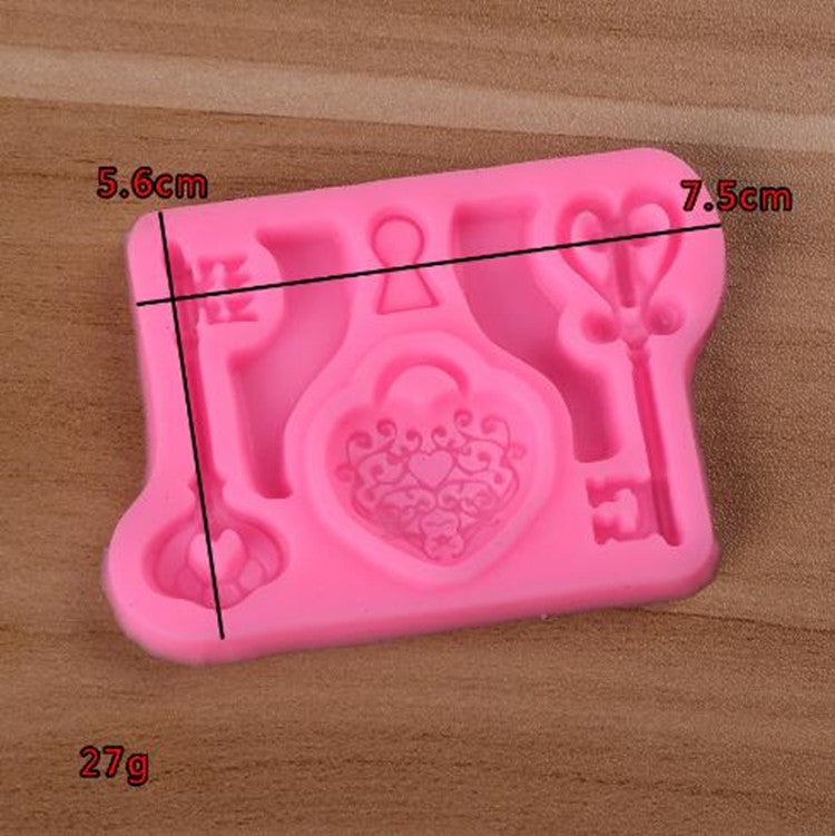 2 PCS Food Love Lock Key Fondant Silicone Mold DIY Baking Cake Decoration Tool