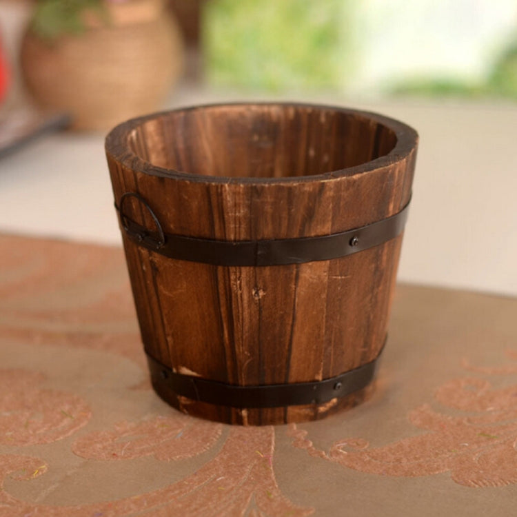 Balcony Vegetable Succulent Carbonized Wood Flower Pot Retro Small Wooden Bucket Home Decoration