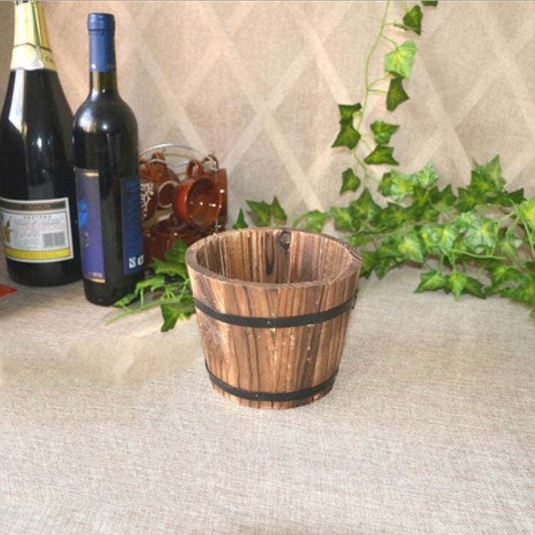 Balcony Vegetable Succulent Carbonized Wood Flower Pot Retro Small Wooden Bucket Home Decoration
