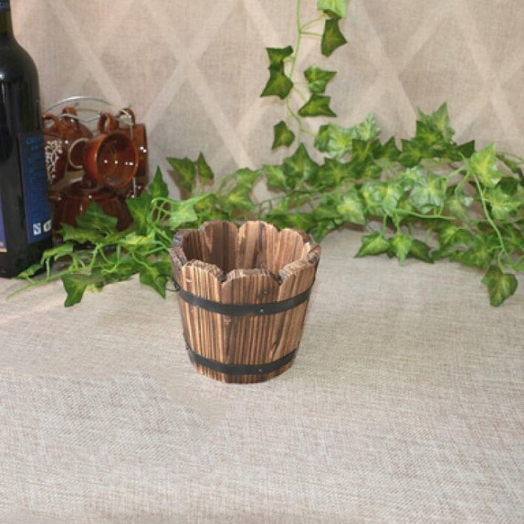 Balcony Vegetable Succulent Carbonized Wood Flower Pot Retro Small Wooden Bucket Home Decoration