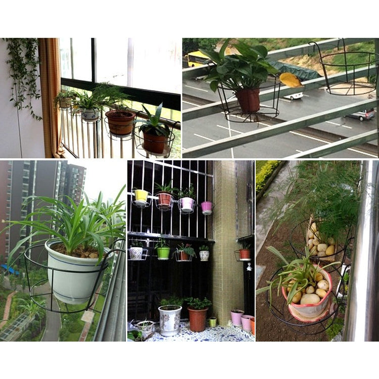 Balcony Fence Round Metal Flower Stand Wrought Iron Wall-mounted Flower Pot Stand