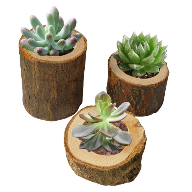 3 PCS Mini Natural Log Round Home Office Garden Decoration Succulent Plant Pot Candle Holder Small Bonsai Home Decoration