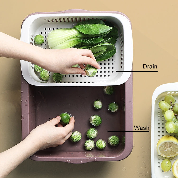 Double-layer Classification Square Drain Basket Kitchen Household Plastic Fruit and Vegetable Basket