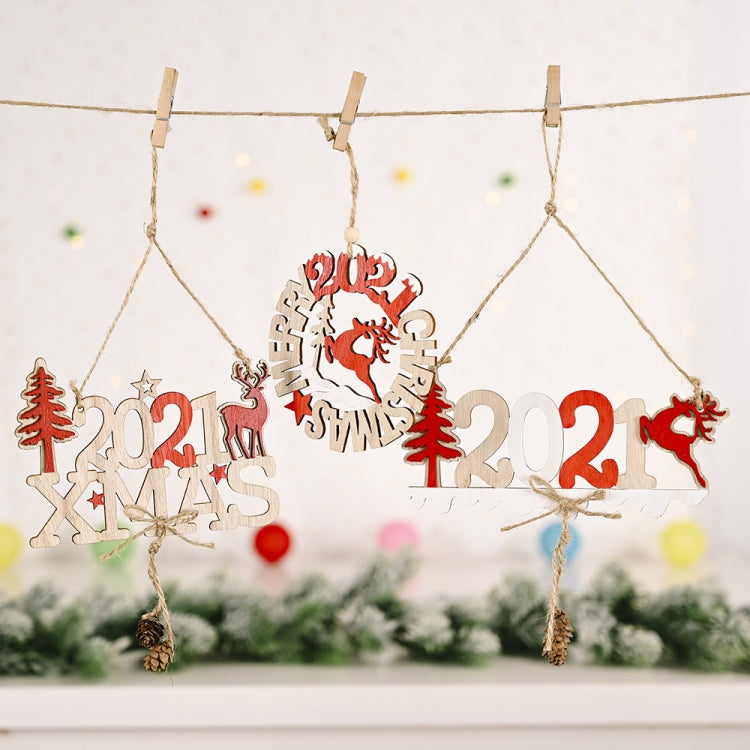 3 PCS Christmas Decorations Letter Card Wooden Pendant