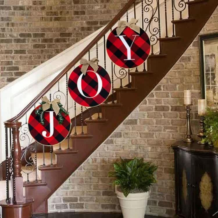 Christmas Decorations Home Windows And Doors Staircase Scene Layout DIY Red And Black Grid Christmas Wreath