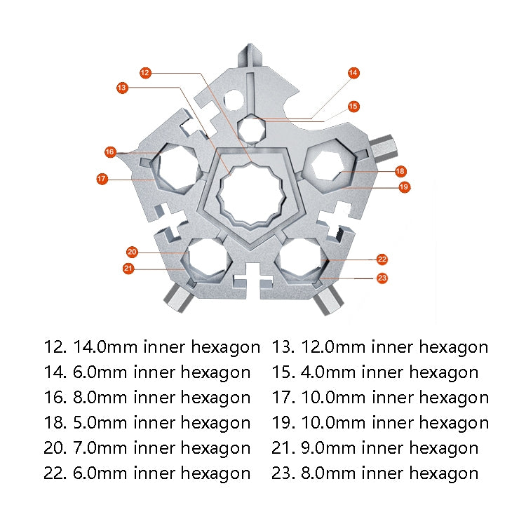 23 In 1 Five-Pointed Snowflake Wrench Combination Tool Mini EDC Portable Household Key Pendant