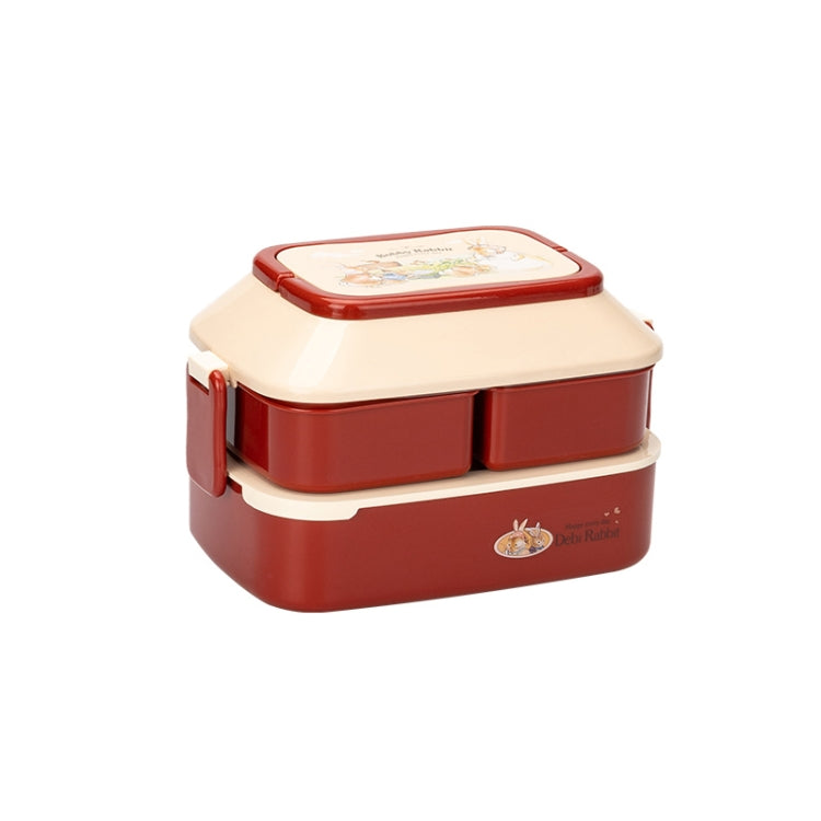 Cute Rabbit Double Layer Plastic Lunch Box Large Capacity Portable Lunch Box, Style: