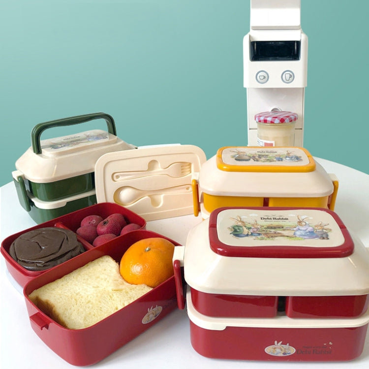 Cute Rabbit Double Layer Plastic Lunch Box Large Capacity Portable Lunch Box, Style: