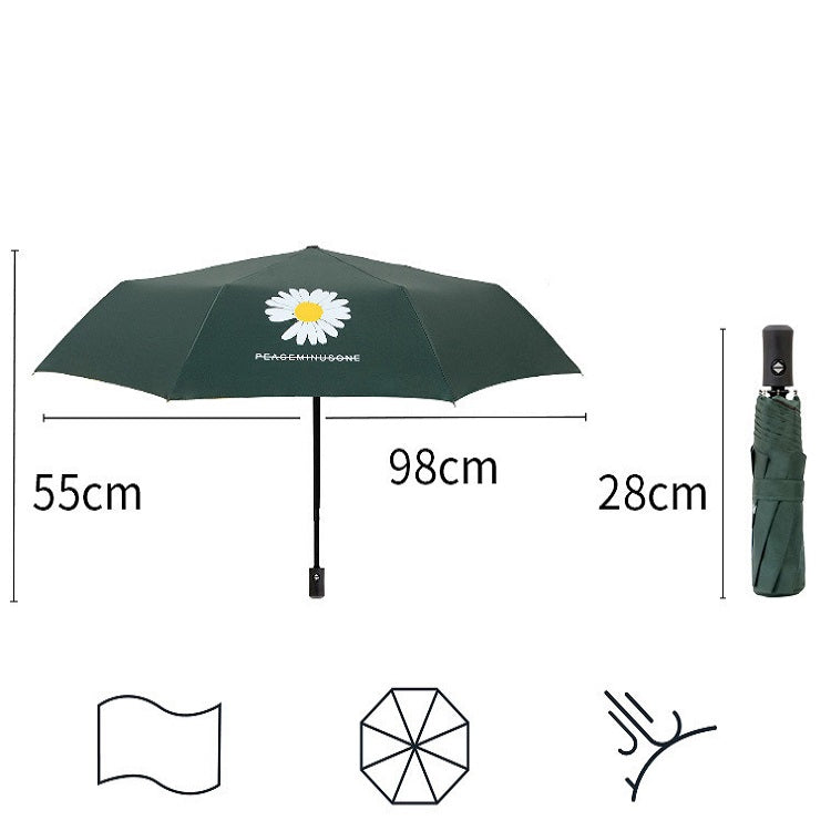 GD Daisy Vinyl Sunny And Rain Umbrella Anti-UV Shade Sunscreen Three Folding Umbrella