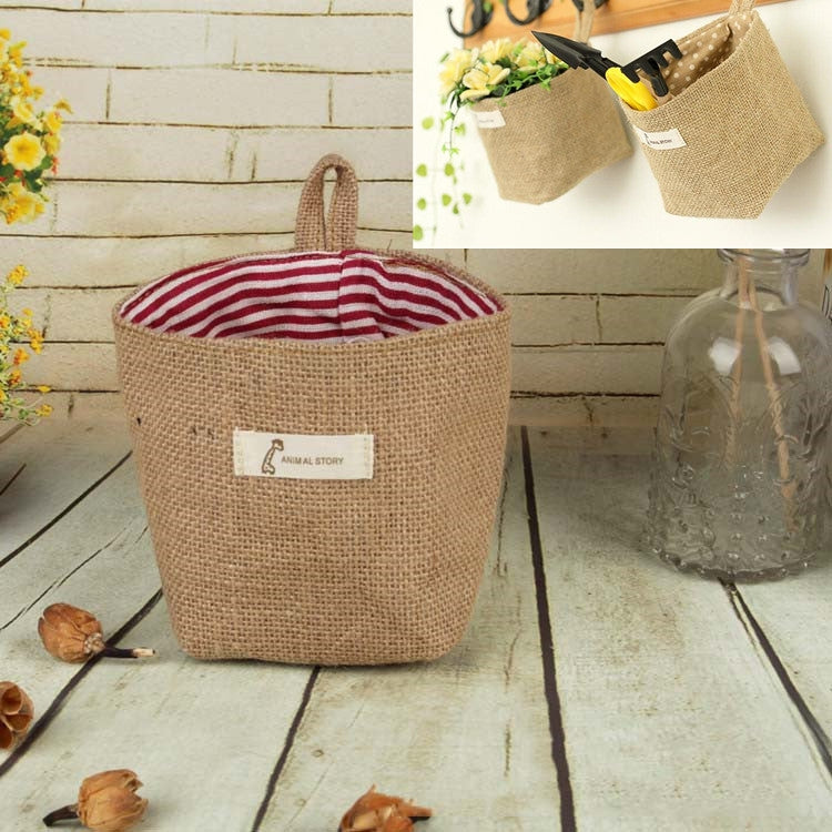 Cotton and Linen Cloth Art Flowerpot Small Sack Hanging Storage Basket