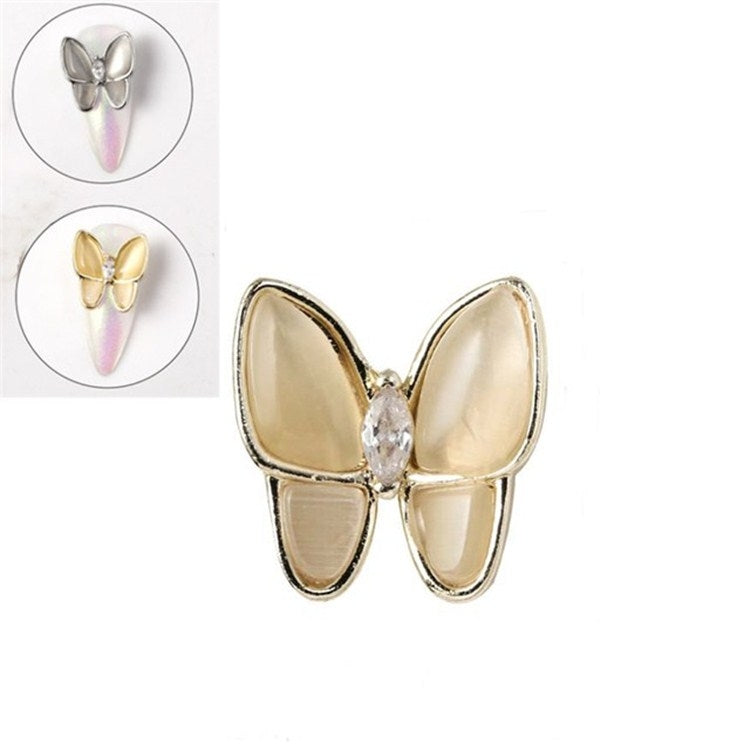 10 PCS Butterfly Nail Art Accessories Golden Three-dimensional Cat's Eye Butterfly Zircon DIY Nail Decoration Accessories