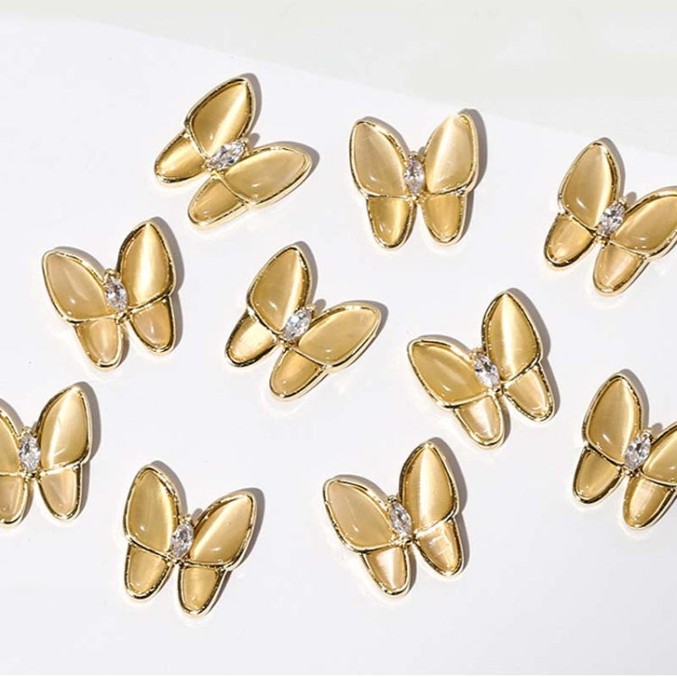 10 PCS Butterfly Nail Art Accessories Golden Three-dimensional Cat's Eye Butterfly Zircon DIY Nail Decoration Accessories