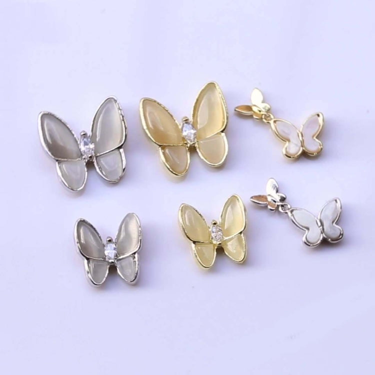 10 PCS Butterfly Nail Art Accessories Golden Three-dimensional Cat's Eye Butterfly Zircon DIY Nail Decoration Accessories