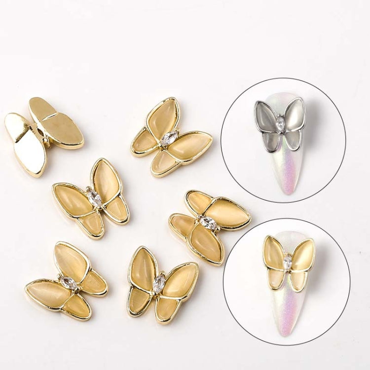10 PCS Butterfly Nail Art Accessories Golden Three-dimensional Cat's Eye Butterfly Zircon DIY Nail Decoration Accessories
