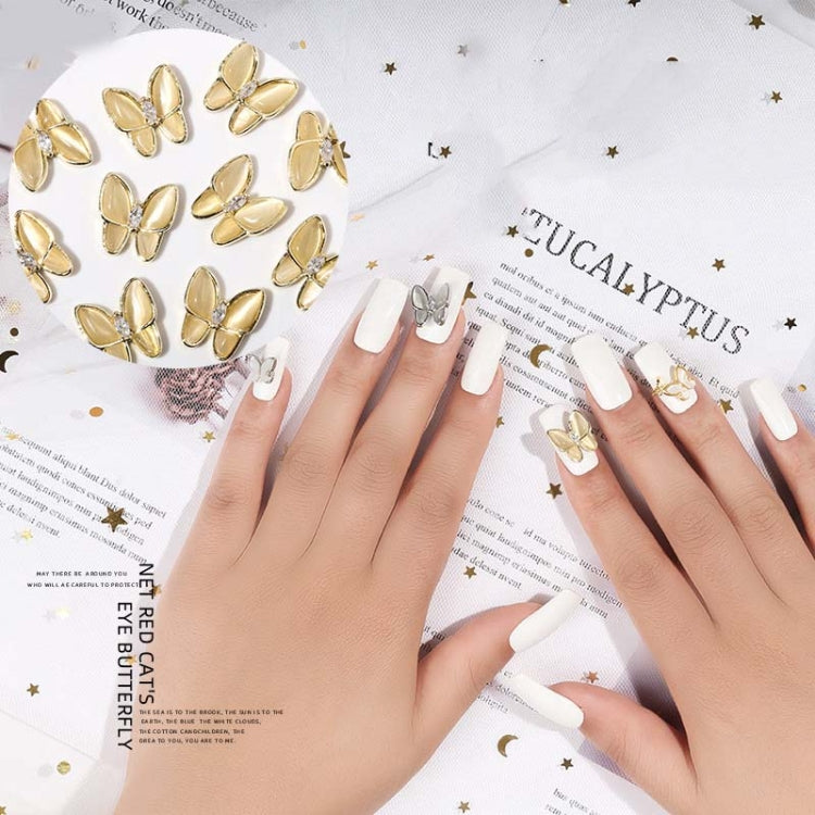 10 PCS Butterfly Nail Art Accessories Golden Three-dimensional Cat's Eye Butterfly Zircon DIY Nail Decoration Accessories